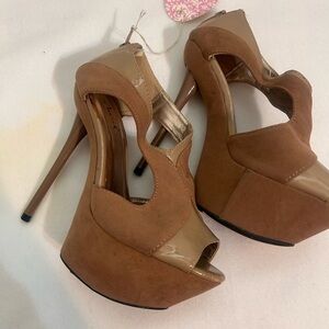 Qupid Tan Cutout Platform Heels #3013
